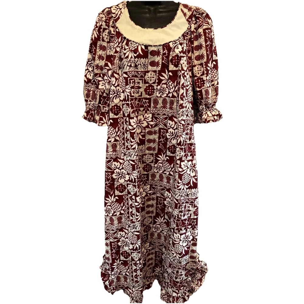 Hilo Hatties Vintage MUMU Hawaiian Maxi Dress Size XS Aloha Caftan Floral Long